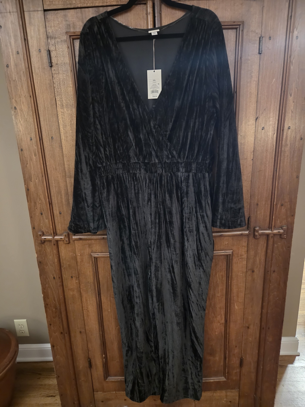 a new day Black Velvet V-Neck Long Sleeve Jumpsuit